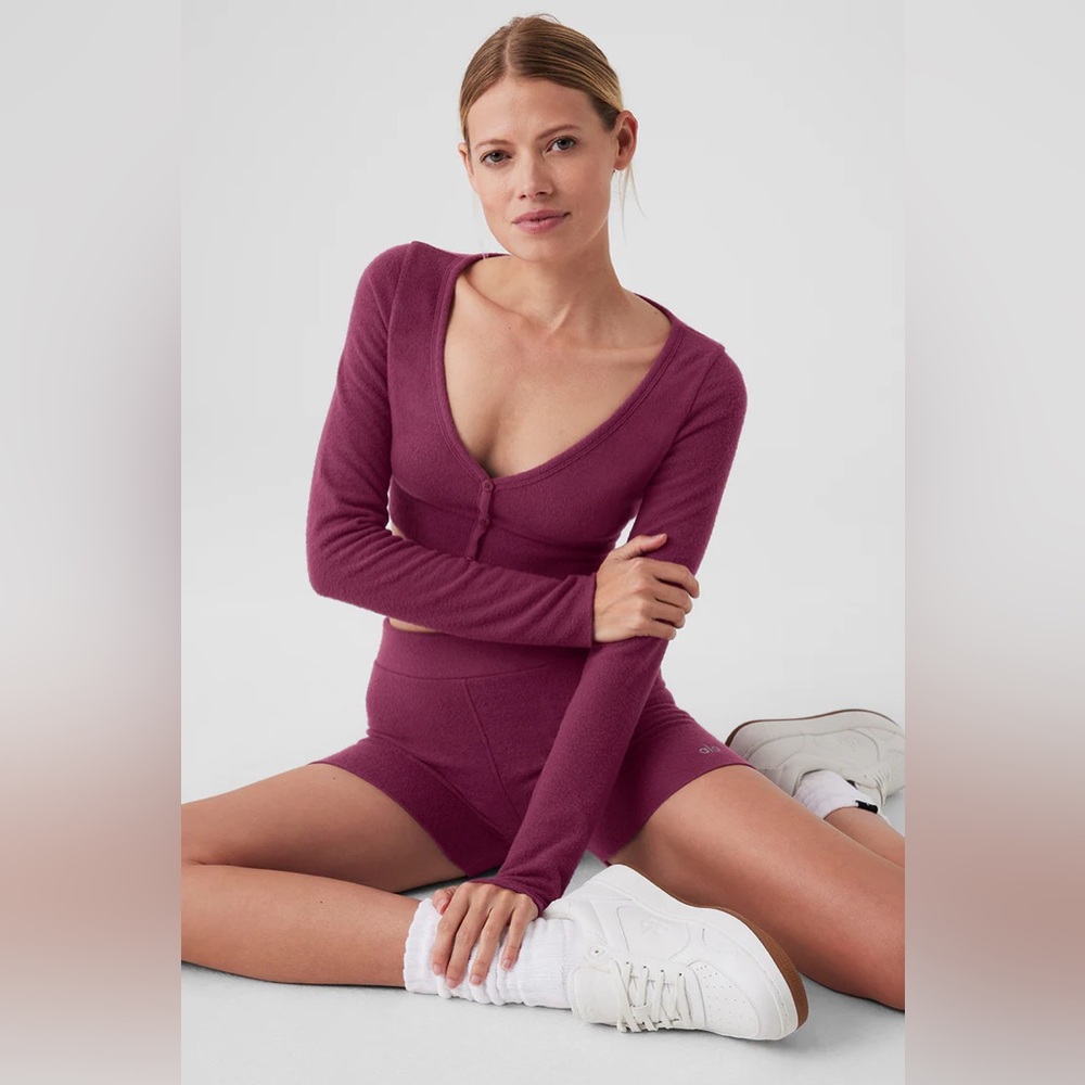Alolux Me Time Cardigan & Short Set in Wild Berry